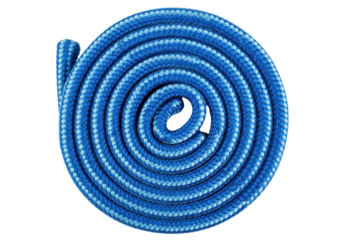 Isolated Coil of Braided Climbing Rope in Blue, Tightly Wound and Ready for Adventure