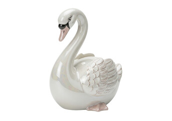 Isolated iridescent swan figurine with graceful neck and wings, decorative home accent