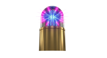 Isolated plasma lamp sphere in a golden base, electrostatic discharge, technology sphere