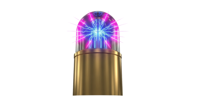 Isolated plasma lamp sphere in a golden base, electrostatic discharge, technology sphere