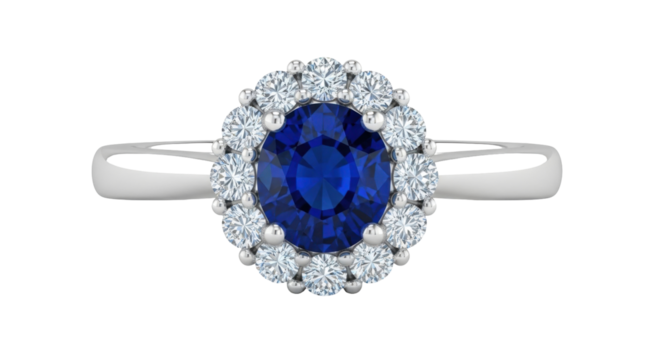Isolated gemstone ring, an elegant sapphire and diamond jewelry for engagement or wedding