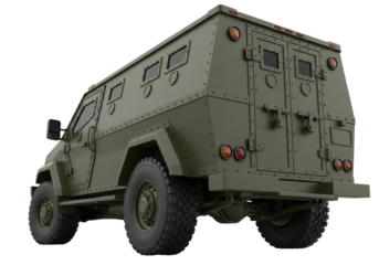 Isolated armored vehicle rear view, heavy all-terrain transport, secure, military, defense
