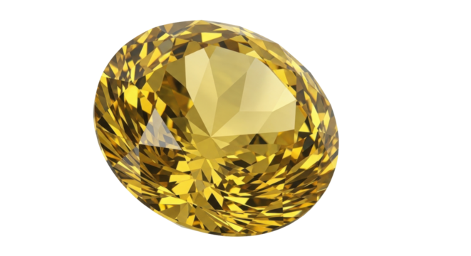 Isolated Yellow Diamond Gemstone Sparkling Jewel Faceted Round Cut Loose Gem on Background