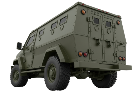 Isolated armored vehicle rear view, heavy all-terrain transport, secure, military, defense