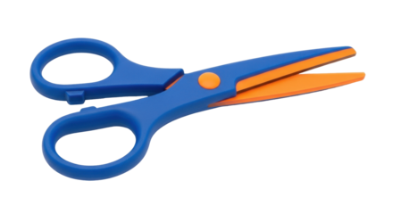 Isolated blue and orange scissors lying on a surface, craft tool, hobby tool, creative work