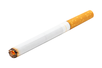 Cigarette burning on transparent background