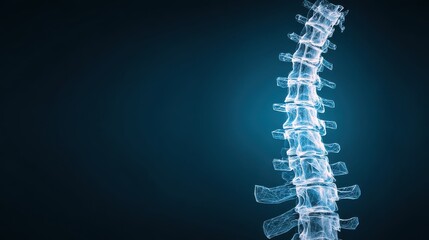 Transparent human spine silhouette against a blue background