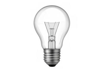 Incandescent light bulb with a clear glass envelope, metal screw base, and filament, symbolizing new ideas, inspiration, and solutions