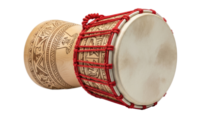Isolated African Djembe drum percussion instrument with rope detail. No background. Ethnic style