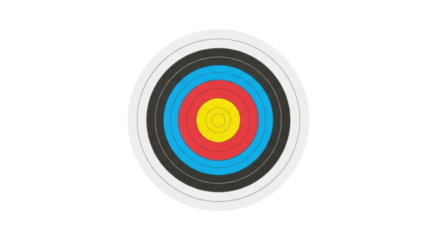 Isolated archery target, colorful rings and bullseye for aiming sports equipment setup