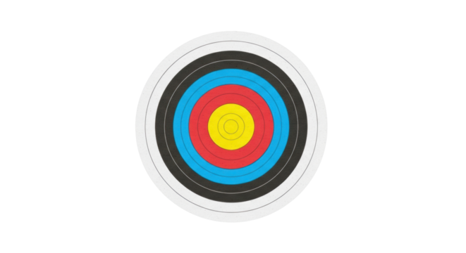 Isolated archery target, colorful rings and bullseye for aiming sports equipment setup