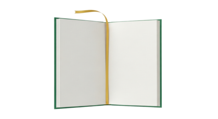 Isolated open book with a bookmark, stationery item for writing or drawing in a notebook