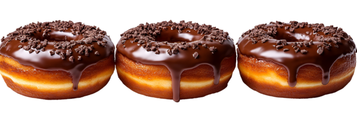 Four glazed donuts close up transparent background