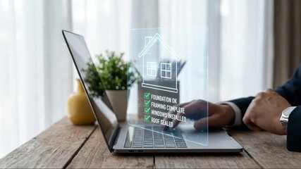 Digital Home Construction Planning & Checklist on Laptop Screen: Person Managing Virtual House Building Project, Real Estate Development, and Prope... - Powered by Adobe
