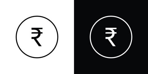 Indian rupee icons set with editable black and white stroke line style for ui designs