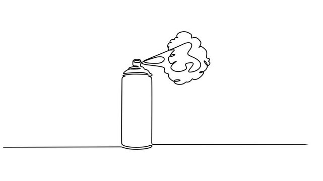 spray can with a silver top and bottom sits against a dark background, ready for various creative or practical applications continuous one line drawing animation, spray paint cans