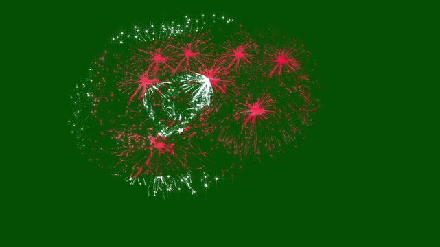 Tunisia Flag Fireworks Animation – National Day Celebration Firework FX with Tunisia Flag Shape on Green Screen – Patriotic Fireworks VFX for Compositing
