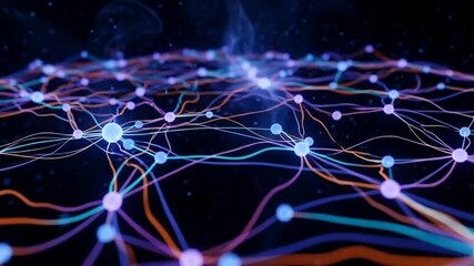 Neural network connecting nodes in digital space represents artificial intelligence and machine learning with futuristic glow. - Powered by Adobe