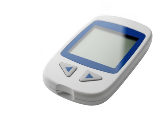 White and blue digital glucose meter device isolated on transparent background