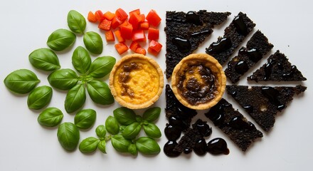 Quiche Contrast Light and Dark Cuisine, Fresh to Burnt Food Art