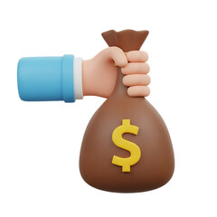 Cartoon hand holding a bag of money dollar currency symbol