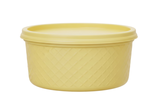 Isolated yellow lidded container with textured pattern against a seamless backdrop for storage