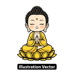 Cute cartoon Buddha meditating on a lotus flower, calm spiritual illustration