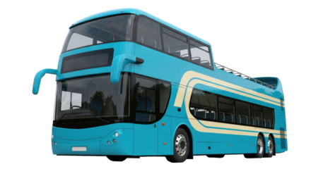 Isolated blue double-decker bus, offering open-top seating, and clean design, for travel needs
