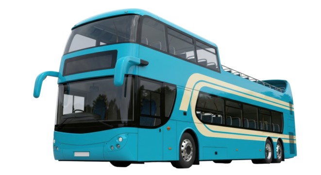 Isolated blue double-decker bus, offering open-top seating, and clean design, for travel needs