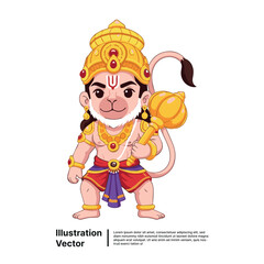 Cartoon Hanuman Character Adorable Mascot with Mace and Traditional Attire Icon