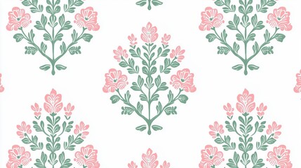 Fototapeta premium Floral Pattern with Pink and Green Elements
