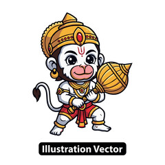 Naklejka premium Embodying divine strength and playful devotion, this charming cartoon mythological warrior character illustration