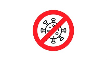 Vector of a virus, with a red 'no' symbol over it, against a white background