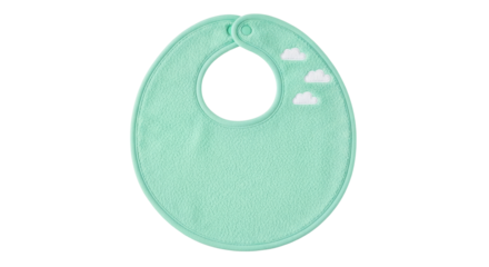 Isolated baby bib with cloud motif in aqua color for eating and burping purposes