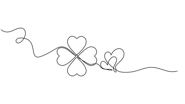 Four-leaf clover, one line drawing animation. Video clip with alpha channel, Four leaves clover continuous line drawing animated video. Saint Patrick's Day symbol animation. Irish leaf, Four leaf