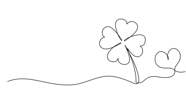Four-leaf clover, one line drawing animation. Video clip with alpha channel, Four leaves clover continuous line drawing animated video. Saint Patrick's Day symbol animation. Irish leaf, Four leaf