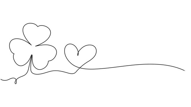 Four-leaf clover, one line drawing animation. Video clip with alpha channel, Four leaves clover continuous line drawing animated video. Saint Patrick's Day symbol animation. Irish leaf, Four leaf