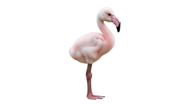Isolated Pink flamingo standing on one leg looking cute, single bird on blank area - Powered by Adobe
