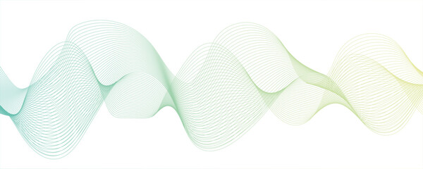 Minimalist abstract wave design consisting of smooth, flowing white and light green lines on a white background. Flowing, and Dynamic Ribbon Pattern of Thin, Intertwined Lines. 