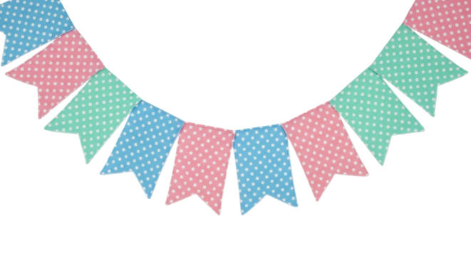 Isolated garland of colorful party flags, pennants. Festive decor for celebration day - Powered by Adobe