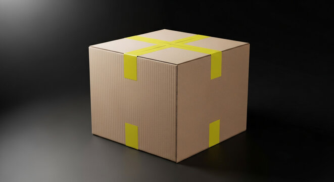 Securely packed cardboard box with bright yellow tape ready for shipping, symbolizing logistics, delivery, and supply chain efficiency solutions