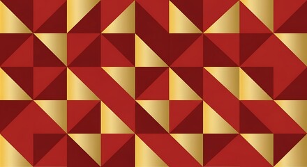 Obraz premium Geometric Grid Pattern of Red and Gold Triangles with Diagonal Symmetry and Mosaic Effect