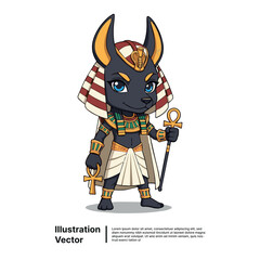 Stylized vector illustration of a majestic ancient Egyptian guardian character, embodying myth and tradition