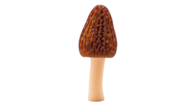 Isolated morel mushroom, a delicious spring delicacy, on display against a simple setting