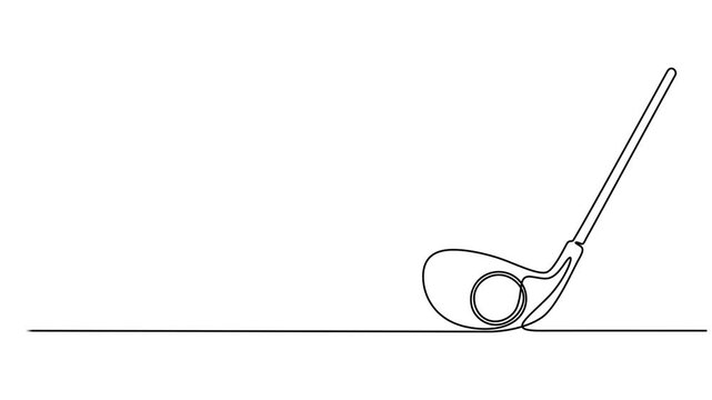 golf club flat continuous one line drawing video, Self drawing animation of single line draw crossed golf clubs, ball. Golf equipment logo in flat style isolated. Symbol for your web site, logo, app.