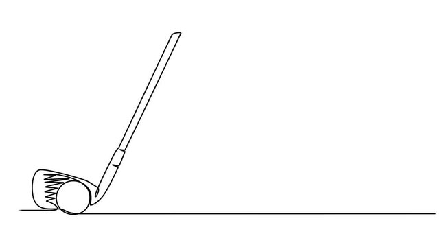 golf club flat continuous one line drawing video, Self drawing animation of single line draw crossed golf clubs, ball. Golf equipment logo in flat style isolated. Symbol for your web site, logo, app.