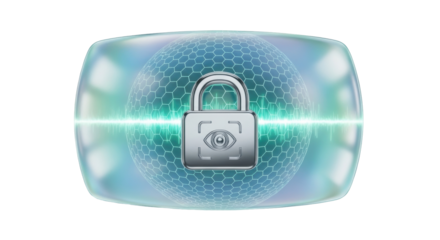 Isolated padlock with eye symbol on shield, cyber security concept, antivirus software