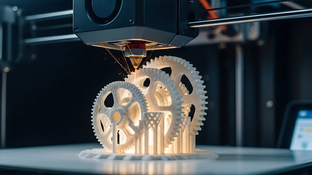 Innovative 3D printing process creating intricate gears with precision and detail for manufacturing and prototyping applications