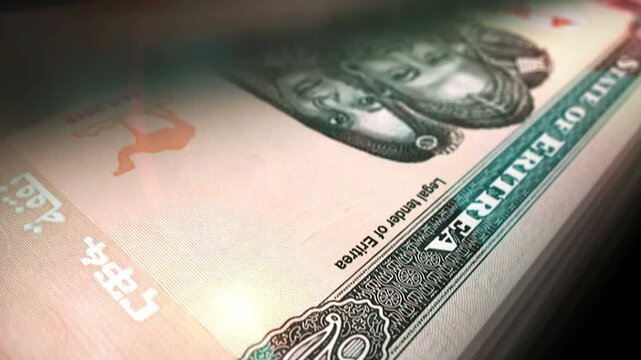 Eritrea Nakfa Eritrean money counting. 20 ERN banknotes. Fast cash note count macro loop. Business, finance and economy. Loopable and seamless concept.