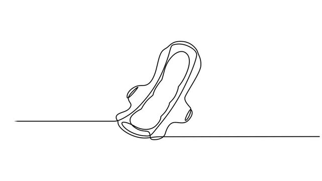 Animated self drawing of continuous line draw sanitary napkin and pad, Feminine sanitary pad. Drawn in one continuous line, isolated on a white background. Stock vector illustration, One continuous